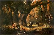 Franciszek Kostrzewski Hunting; illustration to IV tome oil painting
